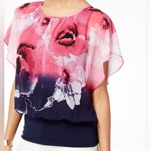 JM Collection Printed Flutter-Sleeve Top Created for Macy's Navy Pink